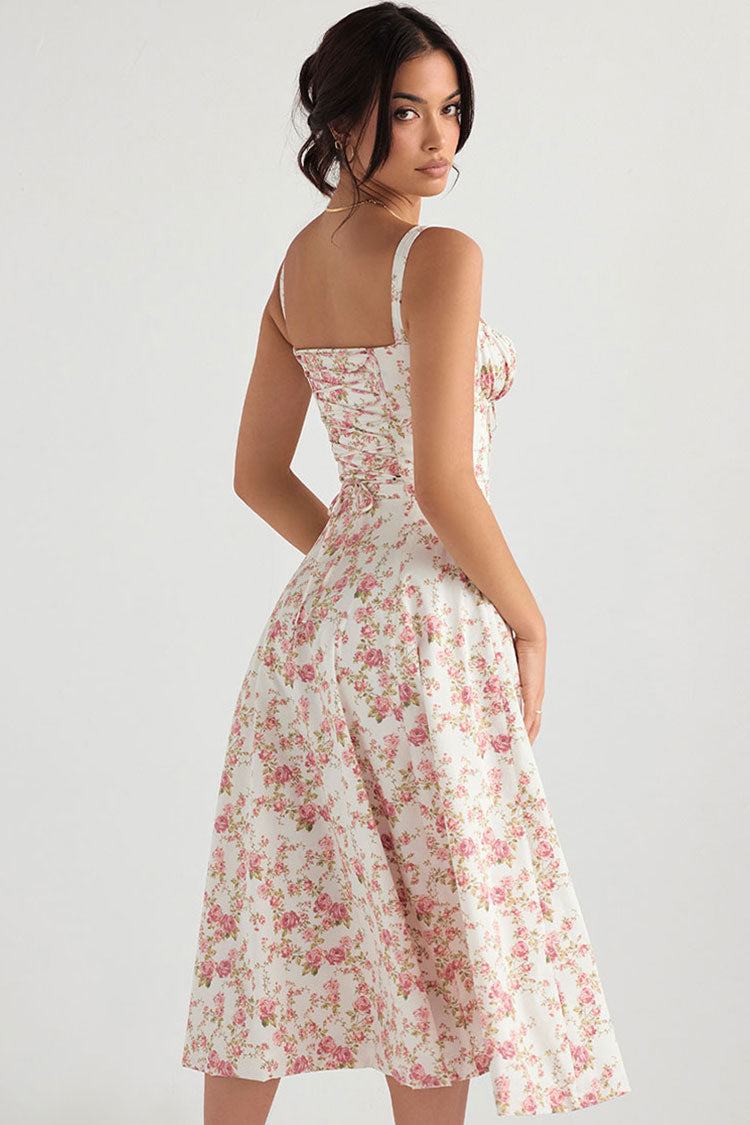 Women's Midi Dress Pink Floral Cotton Summer Dress 3