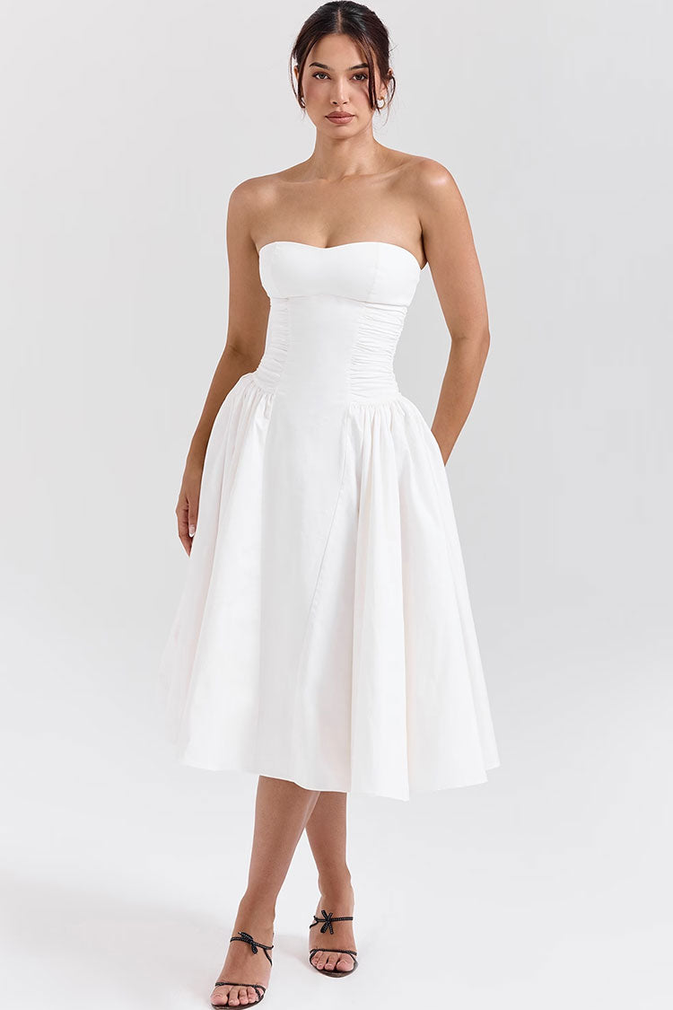 Women's Midi Dress White Cotton Strapless – HensleyLondon
