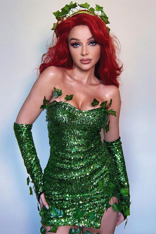 Women's Mini Dress Green Cotton Sequin 1