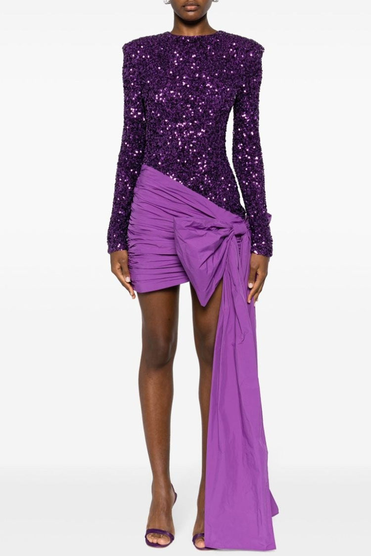 Women's Mini Dress Purple Polyester Sequin Bodycon 1