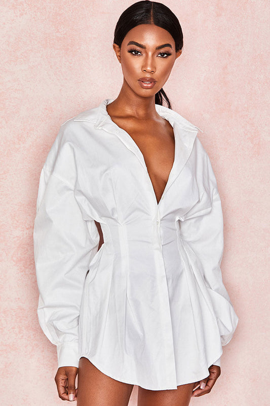 Women's Mini Dress White Cotton Balloon Sleeve 1