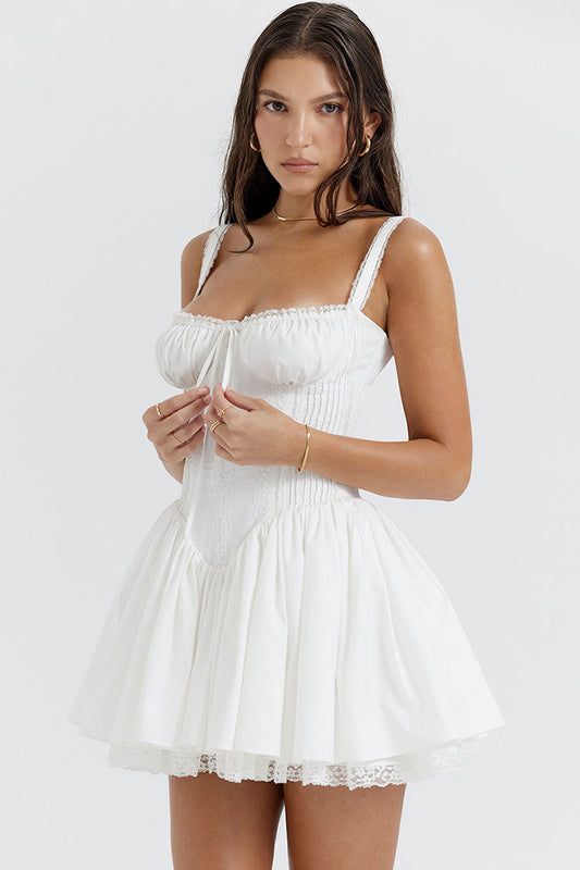 Women's Mini Dress White Cotton Lace Summer 1