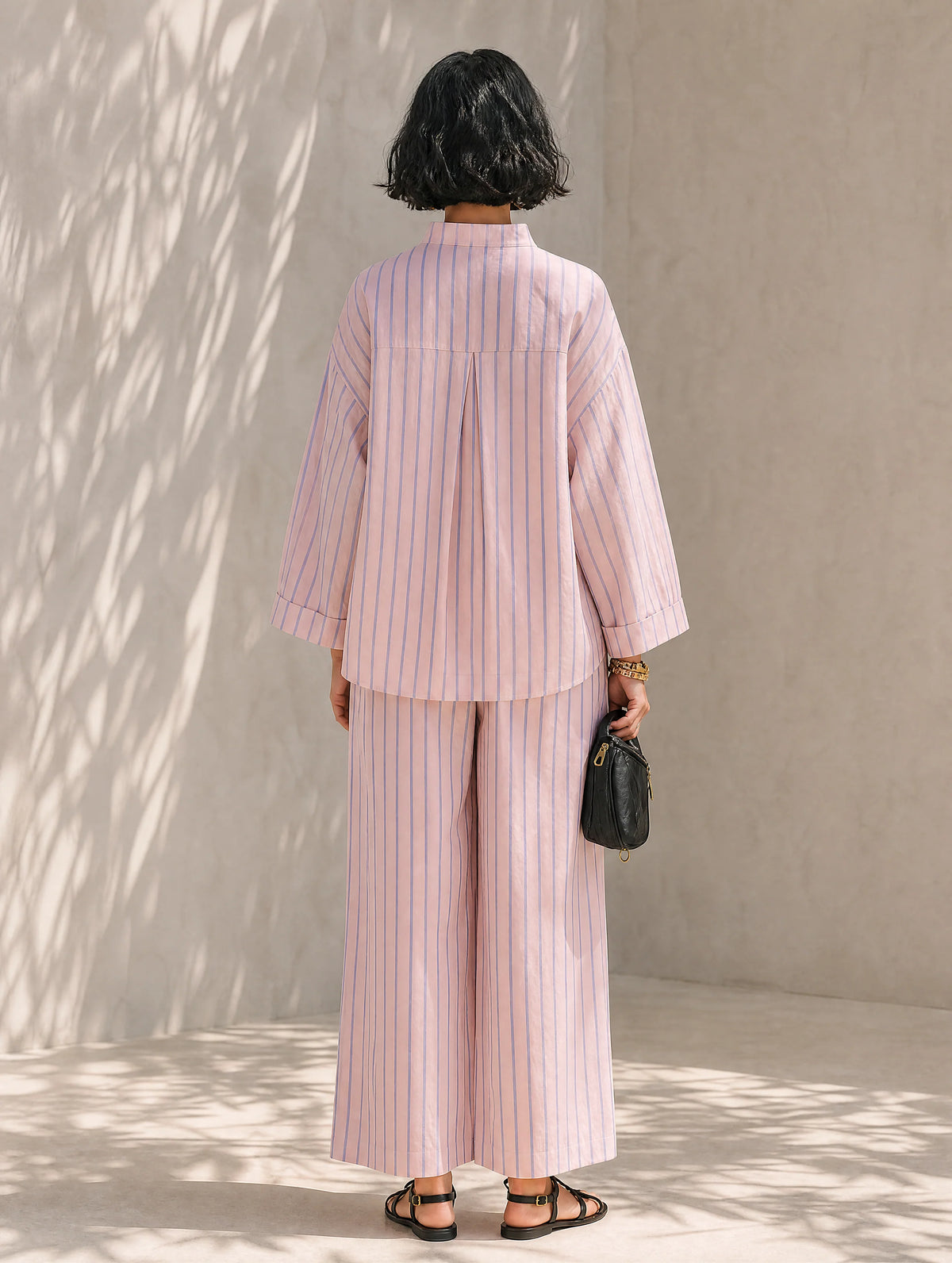 Women's Striped Half-Zip Wide-Leg Trouser Set – product view | Hensley London