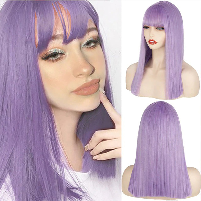 Women's Multi-color Wig Set Long Straight Short Hair with Bangs 11