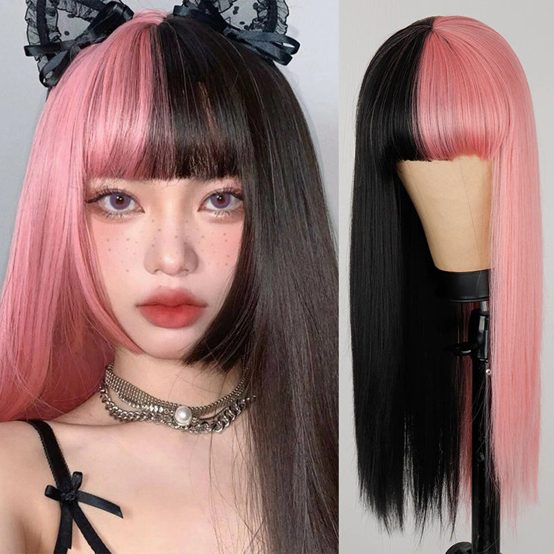 Women's Multi-color Wig Set Long Straight Short Hair with Bangs 15