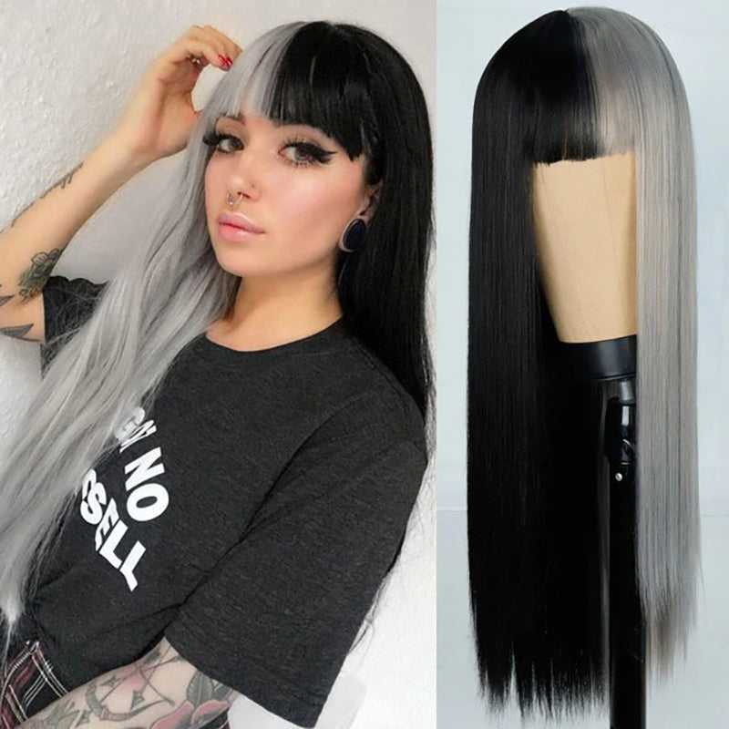 Women's Multi-color Wig Set Long Straight Short Hair with Bangs 16