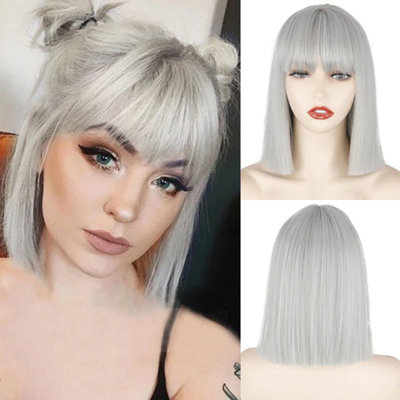 Women's Multi-color Wig Set Long Straight Short Hair with Bangs 17