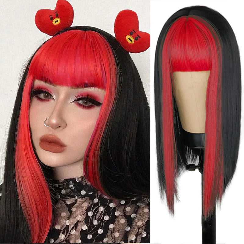 Women's Multi-color Wig Set Long Straight Short Hair with Bangs 26