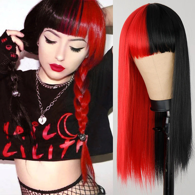 Women's Multi-color Wig Set Long Straight Short Hair with Bangs 27