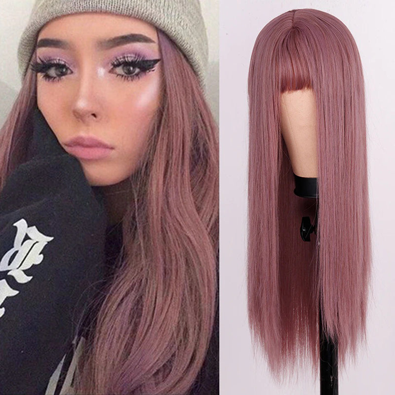 Women's Multi-color Wig Set Long Straight Short Hair with Bangs 28