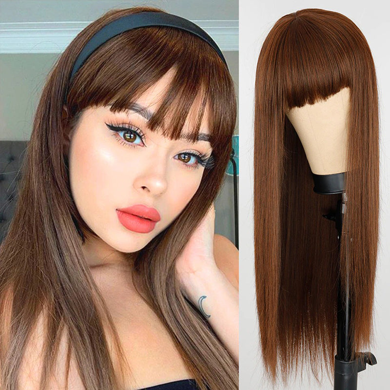 Women's Multi-color Wig Set Long Straight Short Hair with Bangs 3