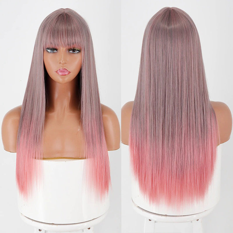 Women's Multi-color Wig Set Long Straight Short Hair with Bangs 37