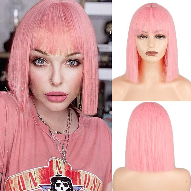 Women's Multi-color Wig Set Long Straight Short Hair with Bangs 38