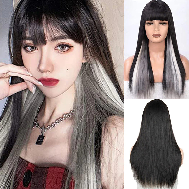 Women's Multi-color Wig Set Long Straight Short Hair with Bangs 40