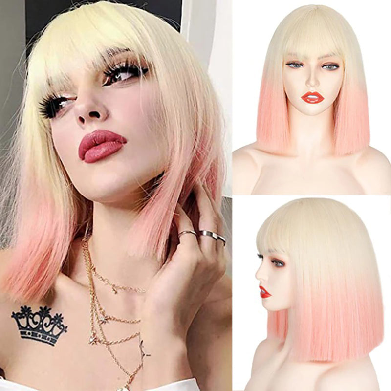 Women's Multi-color Wig Set Long Straight Short Hair with Bangs 43
