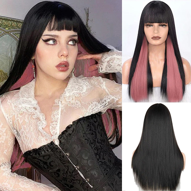 Women's Multi-color Wig Set Long Straight Short Hair with Bangs 45