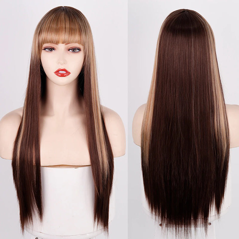 Women's Multi-color Wig Set Long Straight Short Hair with Bangs 48