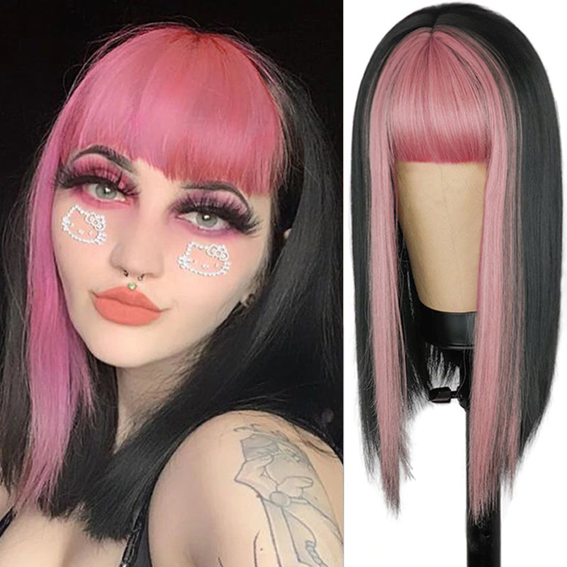 Women's Multi-color Wig Set Long Straight Short Hair with Bangs 49