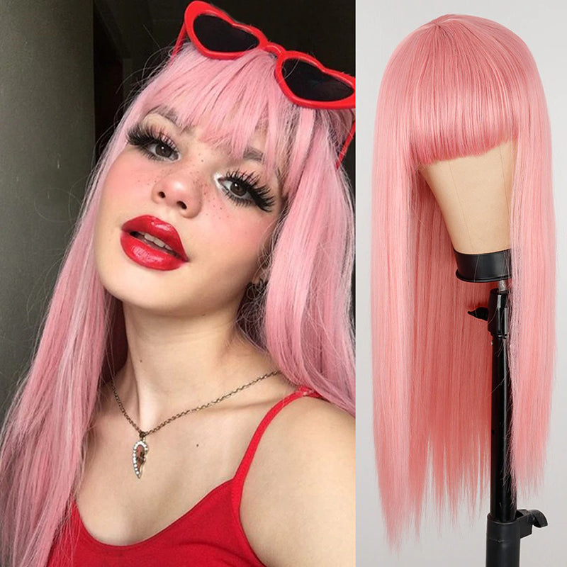 Women's Multi-color Wig Set Long Straight Short Hair with Bangs 5