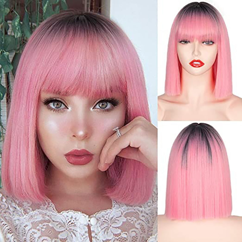 Women's Multi-color Wig Set Long Straight Short Hair with Bangs 53