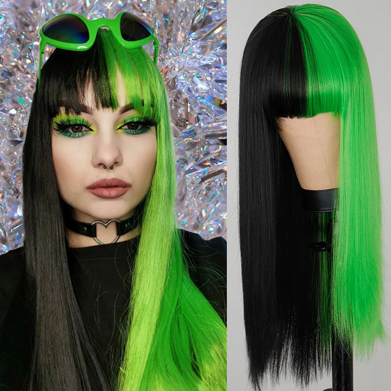 Women's Multi-color Wig Set Long Straight Short Hair with Bangs 54