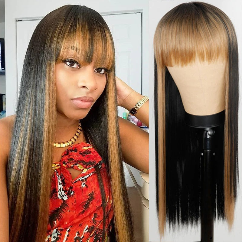 Women's Multi-color Wig Set Long Straight Short Hair with Bangs 55