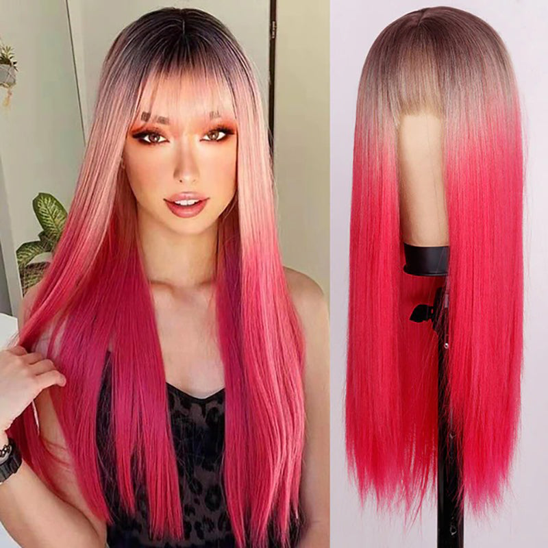 Women's Multi-color Wig Set Long Straight Short Hair with Bangs 57