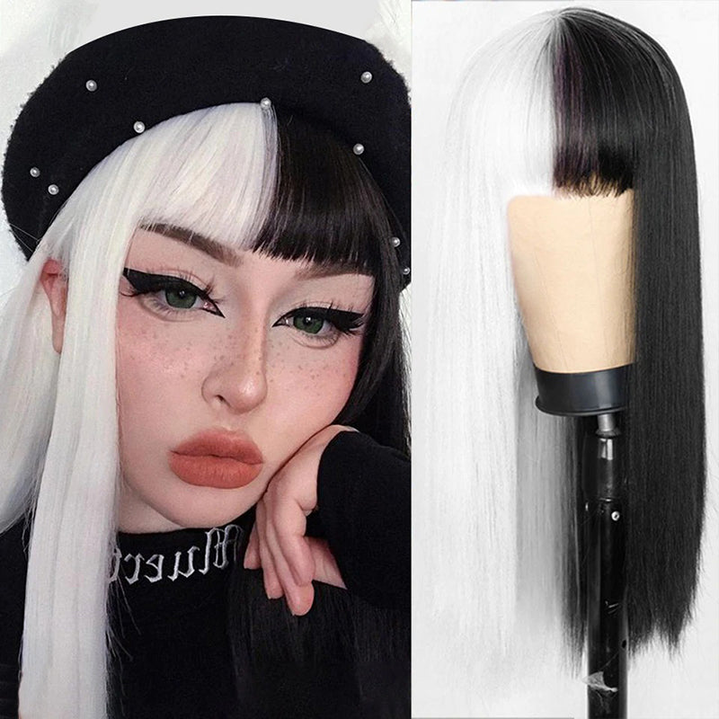 Women's Multi-color Wig Set Long Straight Short Hair with Bangs 59
