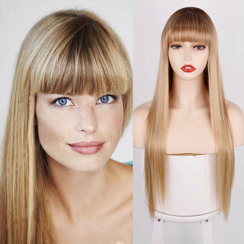Women's Multi-color Wig Set Long Straight Short Hair with Bangs 62