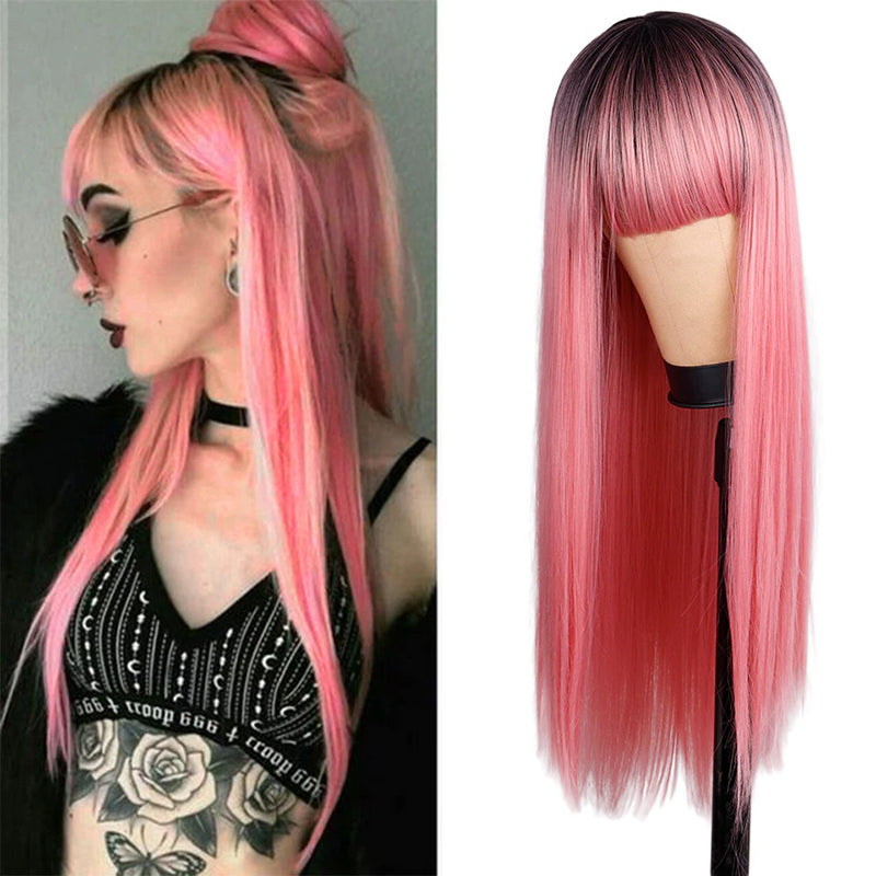 Women's Multi-color Wig Set Long Straight Short Hair with Bangs 63