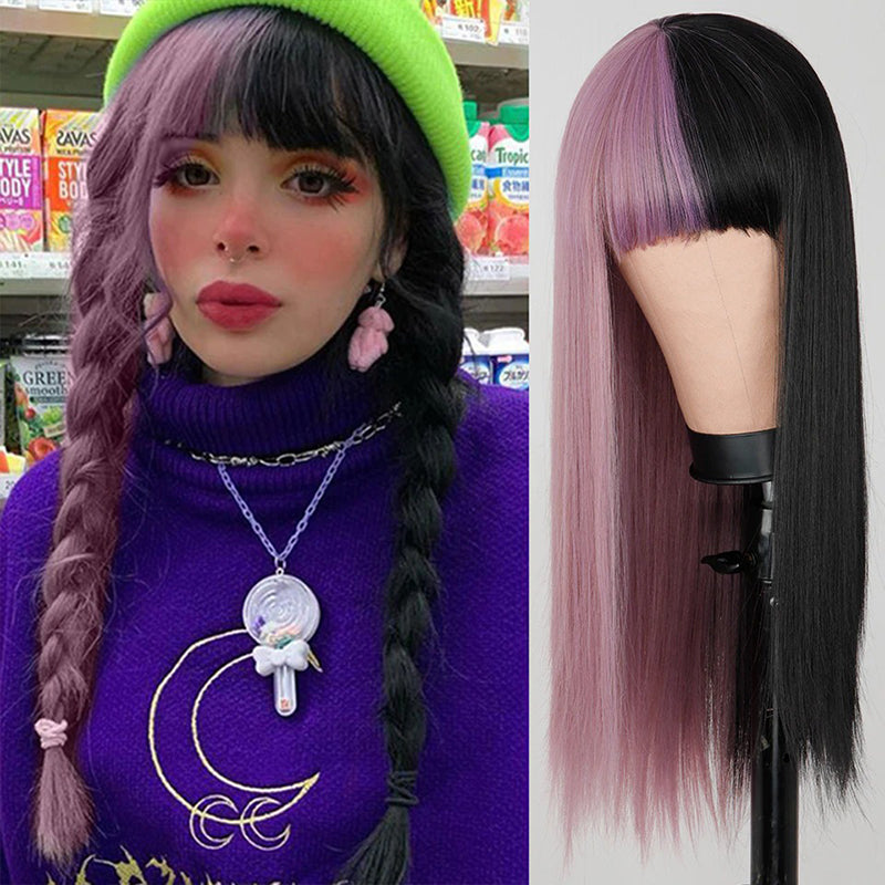 Women's Multi-color Wig Set Long Straight Short Hair with Bangs 9