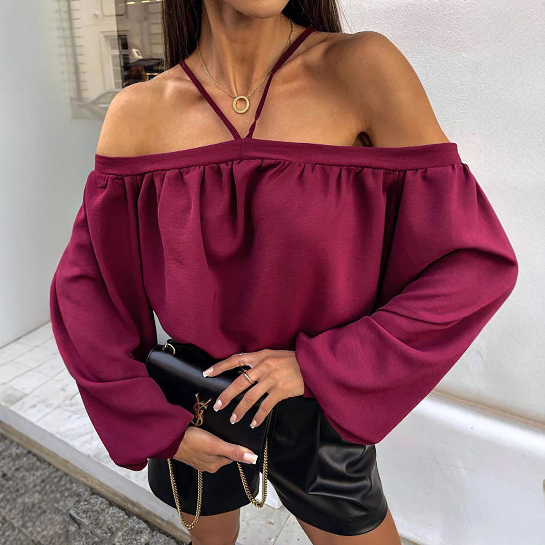 Women's Off-Shoulder Leopard Print Going Out Top with Balloon Sleeves – Casual Loose Fit 2