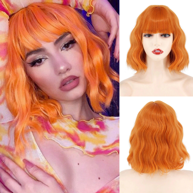 Women's Ombre Blonde Hair Wig Short Wavy High-Temperature Fiber 12