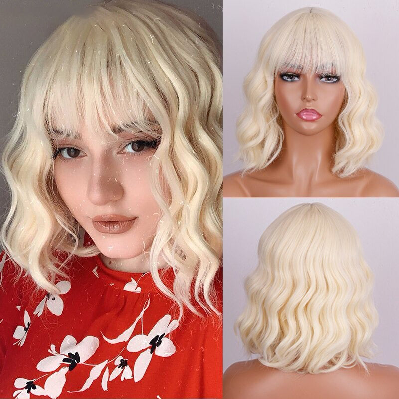 Women's Ombre Blonde Hair Wig Short Wavy High-Temperature Fiber 17