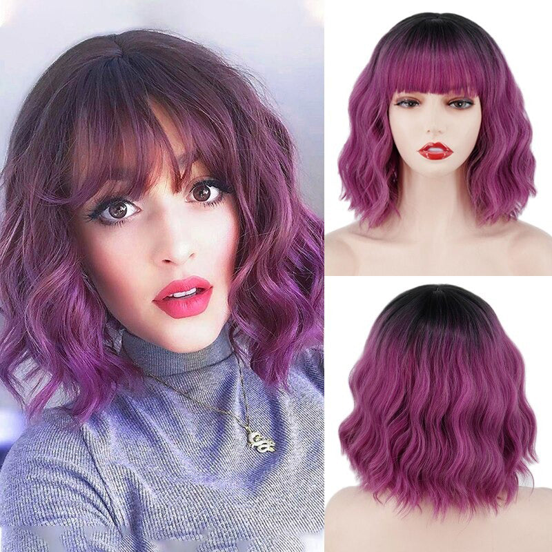 Women's Ombre Blonde Hair Wig Short Wavy High-Temperature Fiber 18