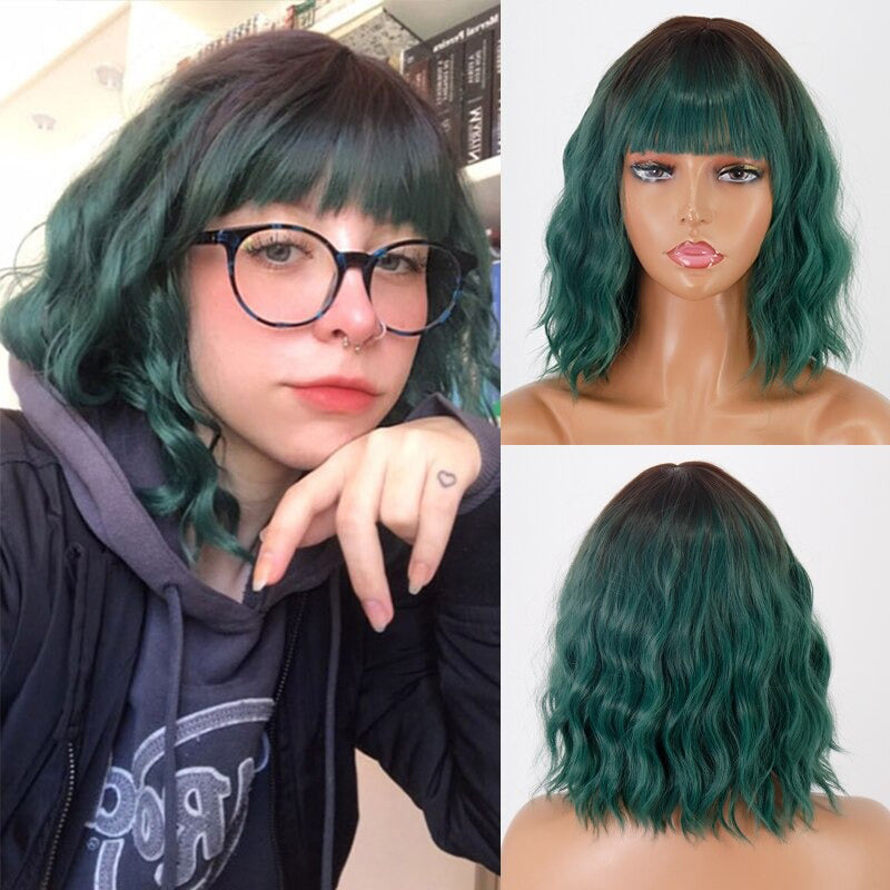 Women's Ombre Blonde Hair Wig Short Wavy High-Temperature Fiber 25
