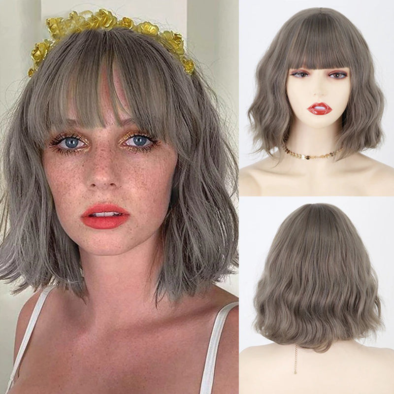 Women's Ombre Blonde Hair Wig Short Wavy High-Temperature Fiber 27