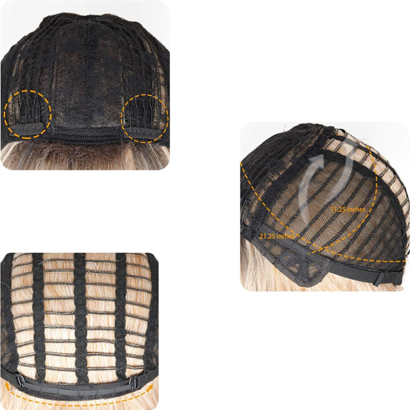 Women's Ombre Blonde Hair Wig Short Wavy High-Temperature Fiber 4