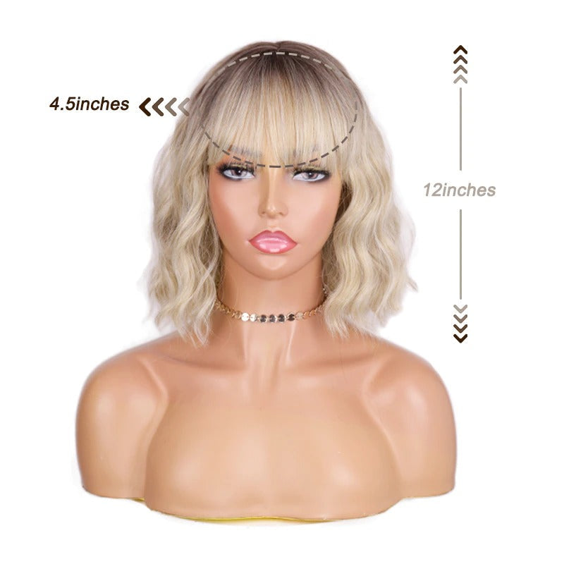 Women's Ombre Blonde Hair Wig Short Wavy High-Temperature Fiber 5