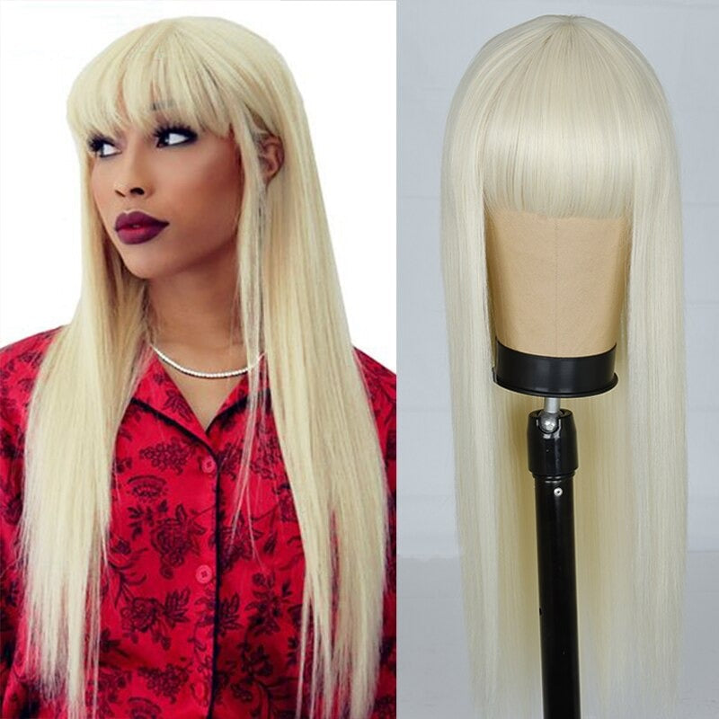Women's Ombre Gray Wig with Bangs Long High-Temperature Fiber 12