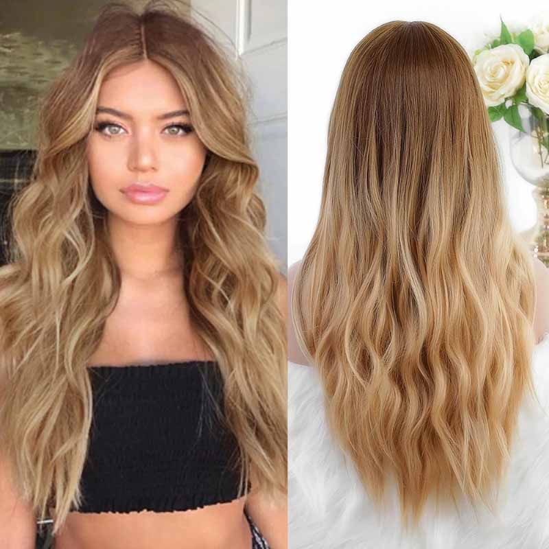 Women's Ombre Pink Long Wavy Wig Synthetic Hair 10