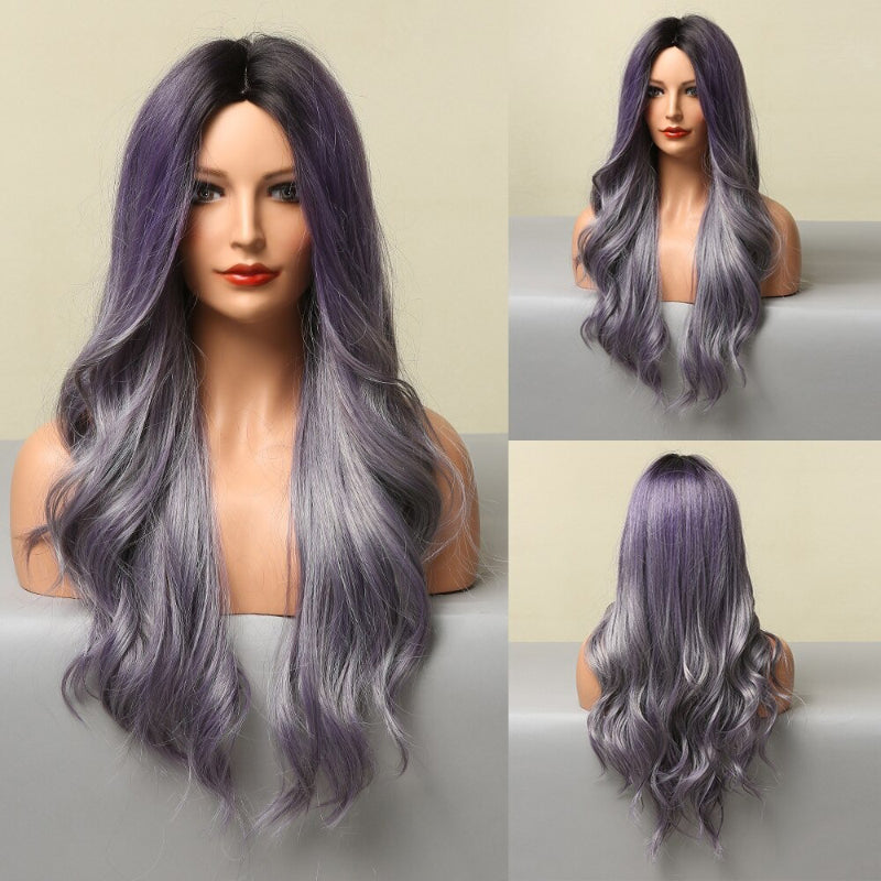 Women's Ombre Pink Long Wavy Wig Synthetic Hair 11