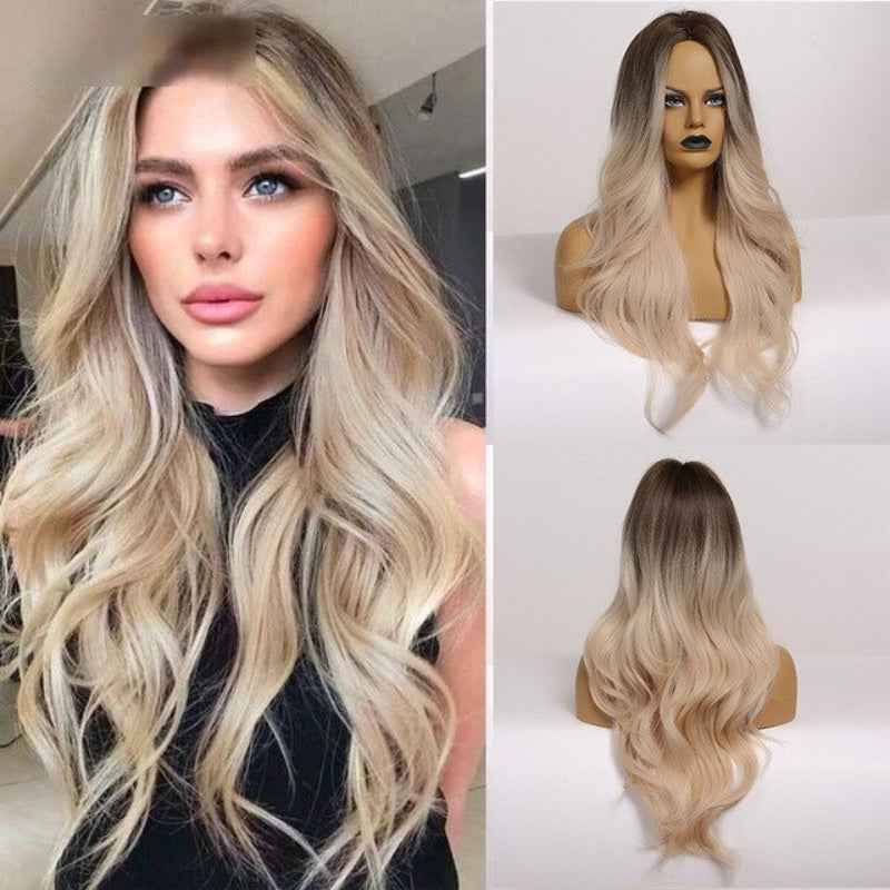 Women's Ombre Pink Long Wavy Wig Synthetic Hair 13
