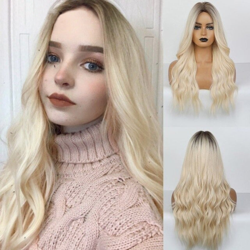 Women's Ombre Pink Long Wavy Wig Synthetic Hair 16