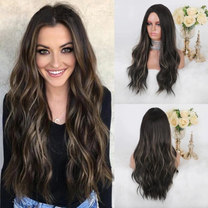 Women's Ombre Pink Long Wavy Wig Synthetic Hair 18