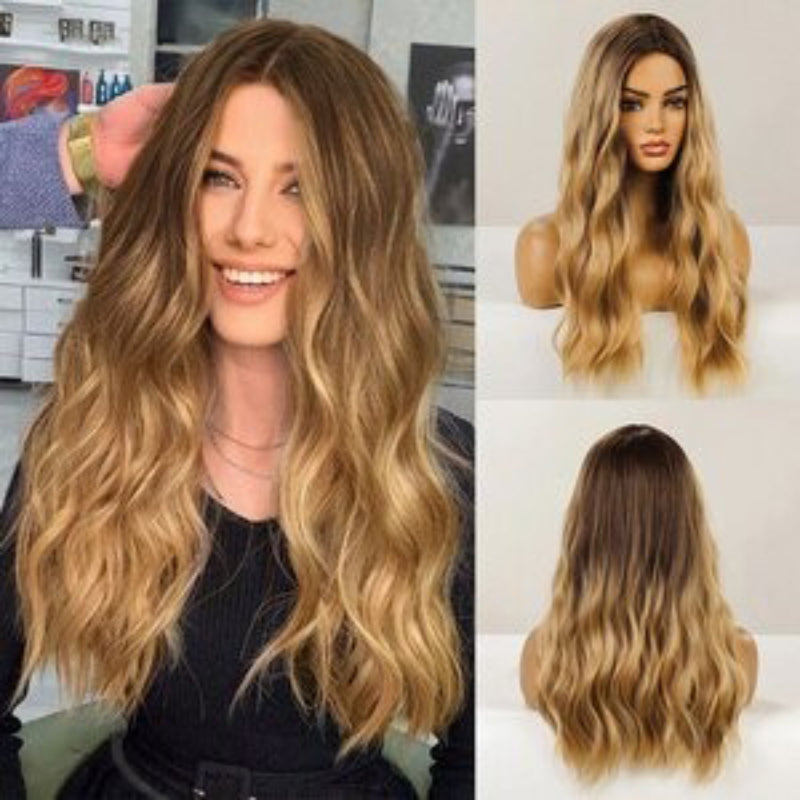 Women's Ombre Pink Long Wavy Wig Synthetic Hair 19