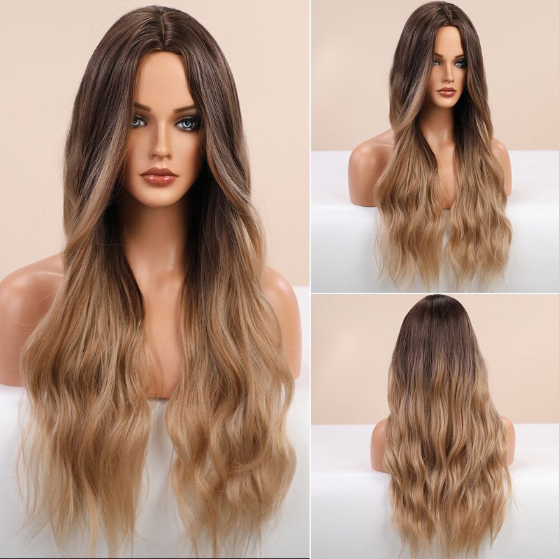 Women's Ombre Pink Long Wavy Wig Synthetic Hair 2