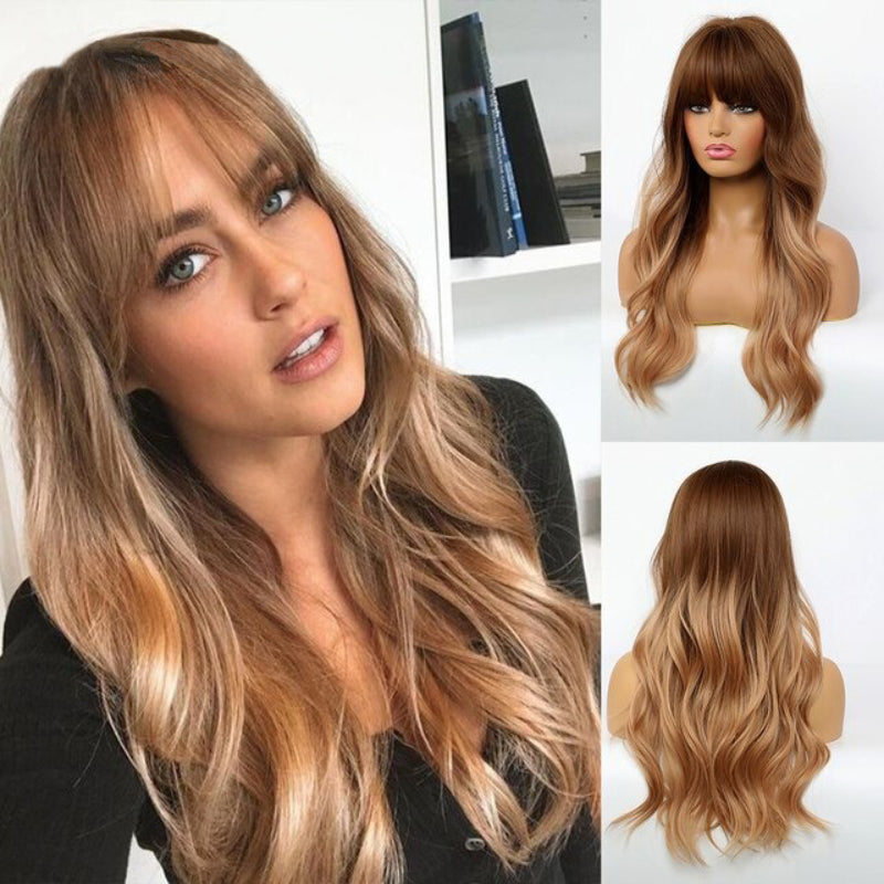 Women's Ombre Pink Long Wavy Wig Synthetic Hair 21