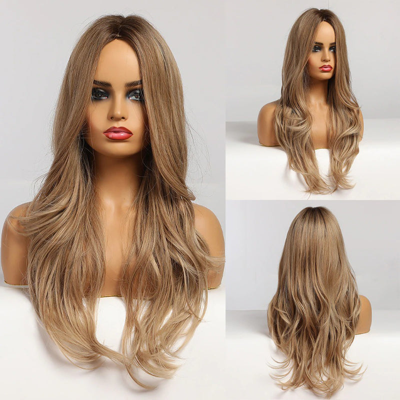 Women's Ombre Pink Long Wavy Wig Synthetic Hair 23