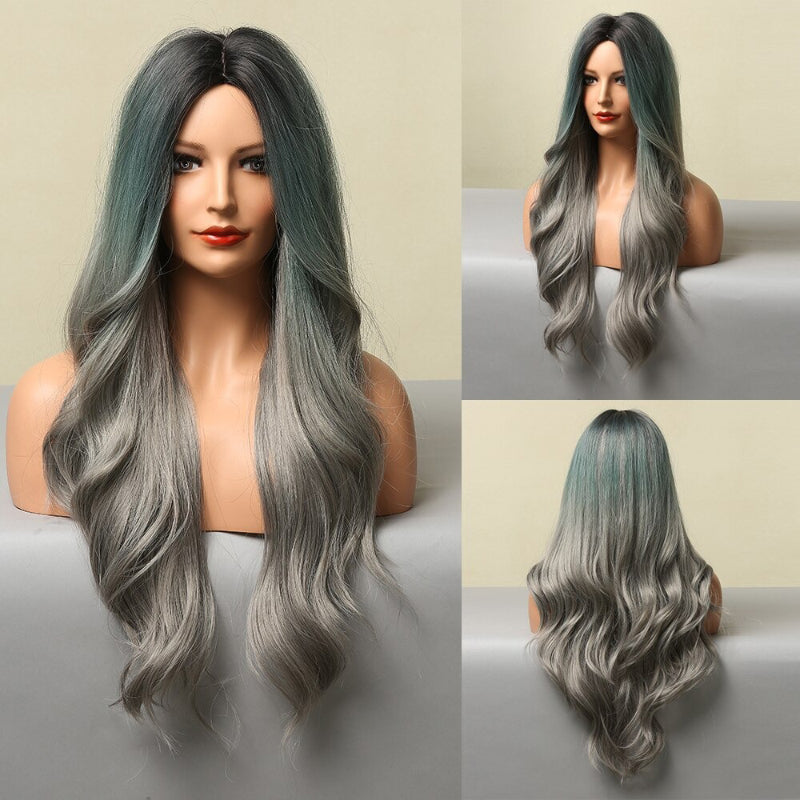 Women's Ombre Pink Long Wavy Wig Synthetic Hair 25